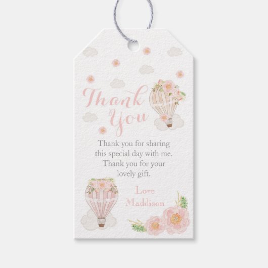 ホットエアバルーンメッセージカードガールピンク ギフトタグ (正面)