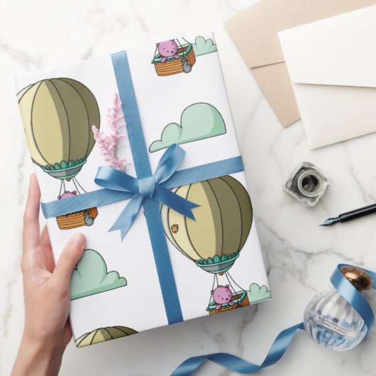 ホットエアバルーン入りかわいいピンクのクマ図解入りの、写真付きの|過去記事 ラッピングペーパー (ギフト)