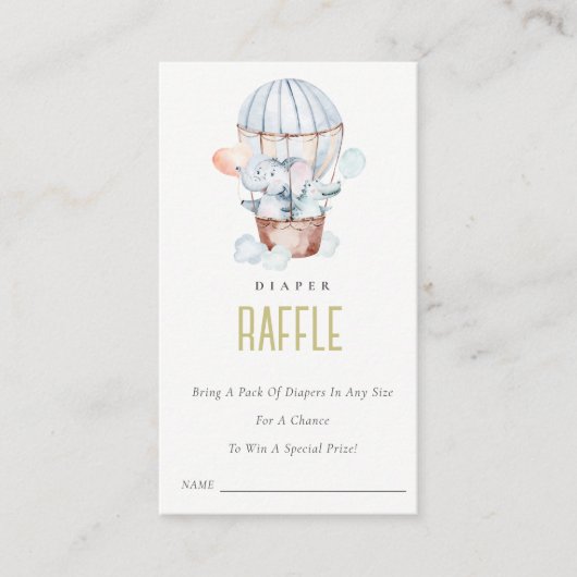 ホットエアバルーン動物おむつラッフルベビーシャワー エンクロージャーカード (正面)