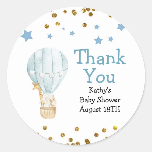 ホットエアバルーン動物赤ちゃんシャワーありがとうラベル ラウンドシール (正面)