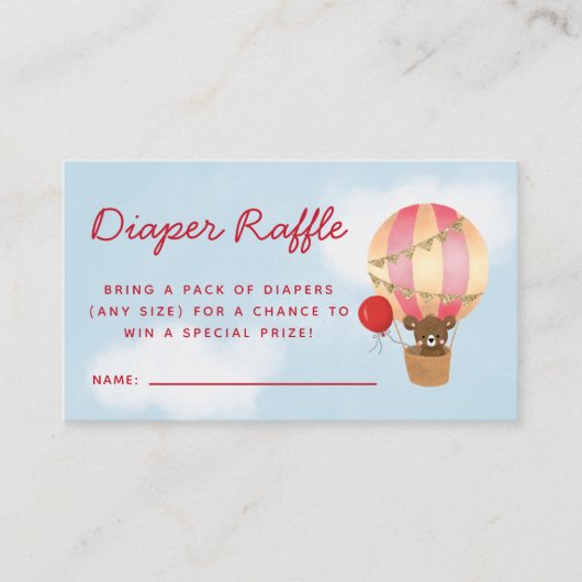 ホットエアバルーン女の子ベビーシャワーおむつラッフル エンクロージャーカード (正面)