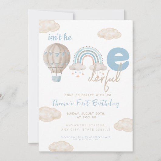 ホットエアバルーン彼は虹の第1の誕生日ではない 招待状 (正面)