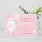 ホットエアバルーン柔らかいピンクの赤ちゃん女の子ベビーシャワー 招待状 (スタンド正面)