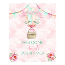 ホットエアバルーン水色ピンクミントピーチポスター