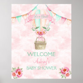 ホットエアバルーン水色ピンクミントピーチポスター ポスター