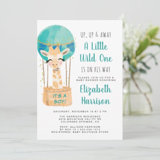 ホットエアバルーン男の子のシャワー 招待状 (スタンド正面)