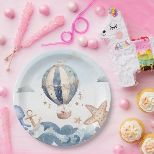 ホットエアバルーン男の子航海のの赤ちゃんシャワー ペーパープレート (パーティー)