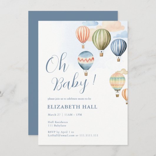 ホットエアバルーン男の赤ちゃんベビーシャワー招待状 招待状 (正面/裏面)