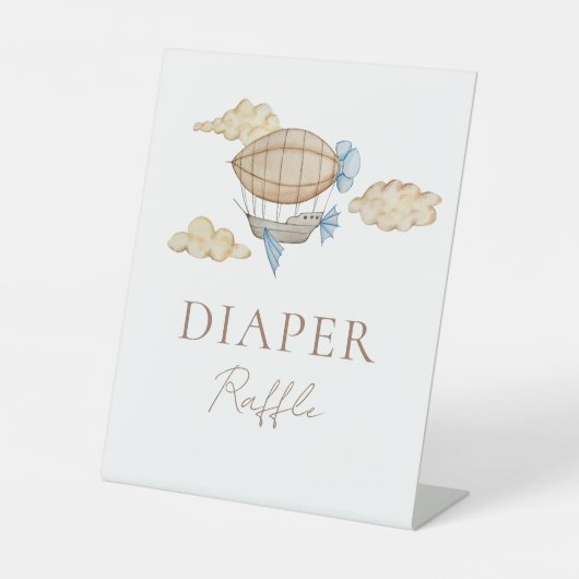 ホットエアバルーン白ベビーシャワーおむつラッフル 台座サイン (正面)
