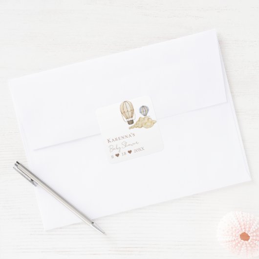 ホットエアバルーン白ベビーシャワー封筒用シール スクエアシール (封筒)