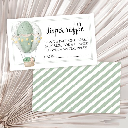 ホットエアバルーン緑の赤ちゃんシャワーおむつラッフルエン エンクロージャーカード
