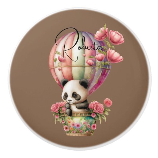 ホットエアバルーン茶色の可愛いパンダのカスタム セラミックノブ (正面)