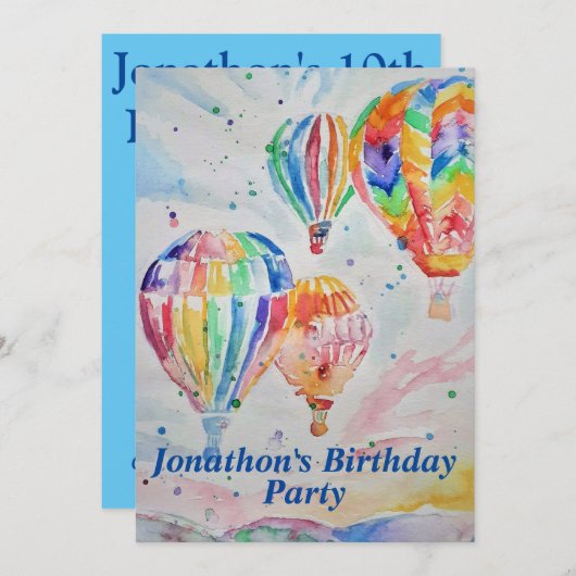 ホットエアバルーン誕生日子供ボーイズ招待状 招待状 (正面/裏面)