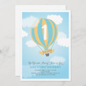 ホットエアバルーン誕生日男の赤ちゃんパーティー招待状 招待状 (正面/裏面)