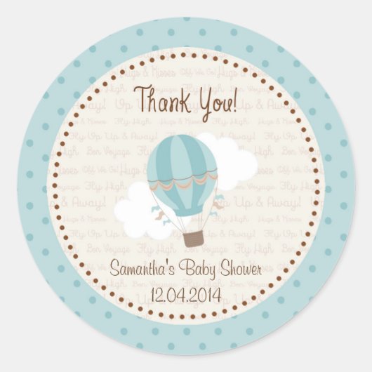 ホットエアバルーン赤ちゃんシャワーステッカーブルー ラウンドシール (正面)