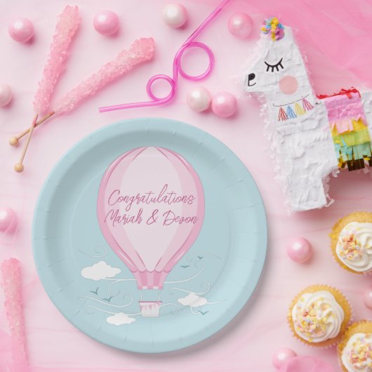 ホットエアバルーン赤ちゃんシャワーピンク ペーパープレート (パーティー)