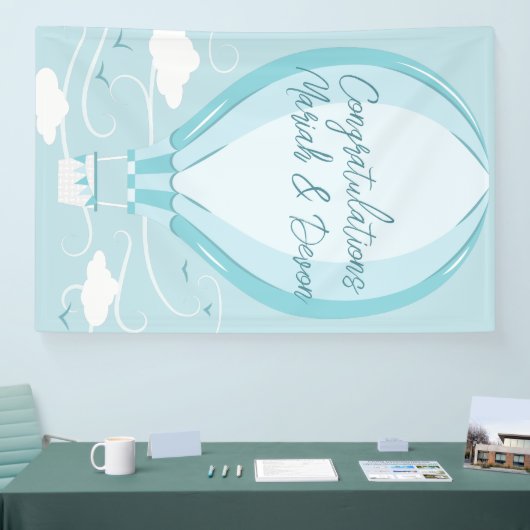 ホットエアバルーン赤ちゃんシャワーブルー 横断幕 (トレードショー)