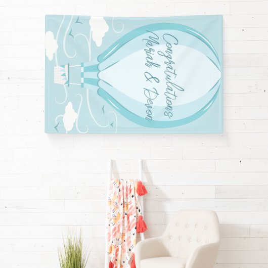 ホットエアバルーン赤ちゃんシャワーブルー 横断幕 (インサイチュ)