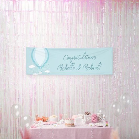 ホットエアバルーン赤ちゃんシャワーブルー 横断幕 (パーティー)