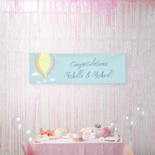 ホットエアバルーン赤ちゃんシャワーレインボー 横断幕 (パーティー)