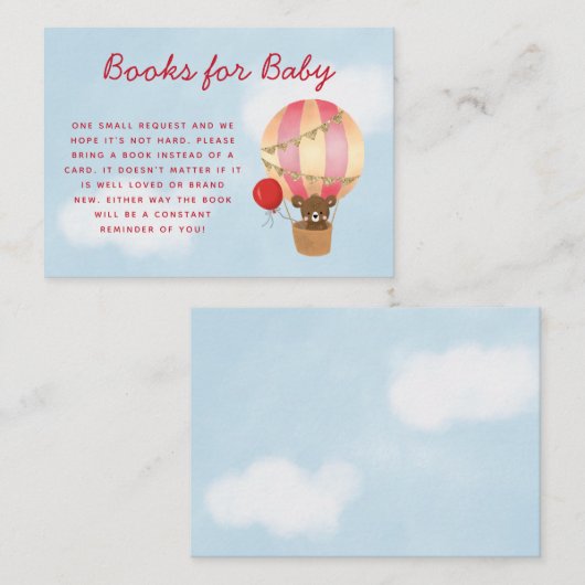 ホットエアバルーン赤ちゃんシャワー女の子ブックリクエスト エンクロージャーカード (正面/裏面)