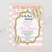 ホットエアバルーン赤ちゃんシャワー招待ピンク金ゴールド 招待状 (正面/裏面)