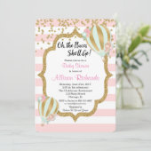 ホットエアバルーン赤ちゃんシャワー招待ピンク金ゴールド 招待状 (スタンド正面)