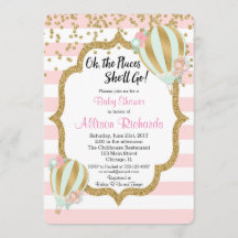 ホットエアバルーン赤ちゃんシャワー招待ピンク金ゴールド