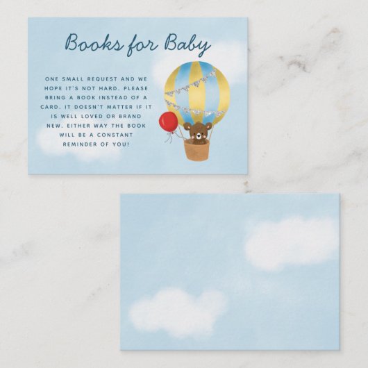 ホットエアバルーン赤ちゃんシャワー男の子ブックリクエスト エンクロージャーカード (正面/裏面)