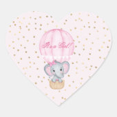 ホットエアバルーン赤ちゃん女の子ゾウ赤ちゃんシャワー ハートシール (正面)