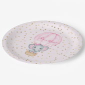 ホットエアバルーン赤ちゃん女の子ゾウ赤ちゃんシャワー ペーパープレート (アングル)