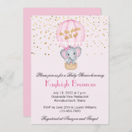 ホットエアバルーン赤ちゃん女の子ゾウ赤ちゃんシャワー 招待状