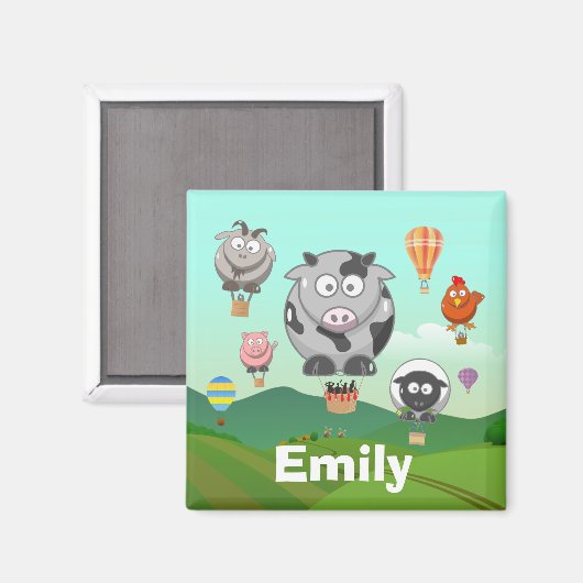 ホットエアバルーン農園動物キッズパーソナライズされたズ マグネット (正面/裏面)