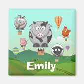 ホットエアバルーン農園動物キッズパーソナライズされたズ マグネット (正面)