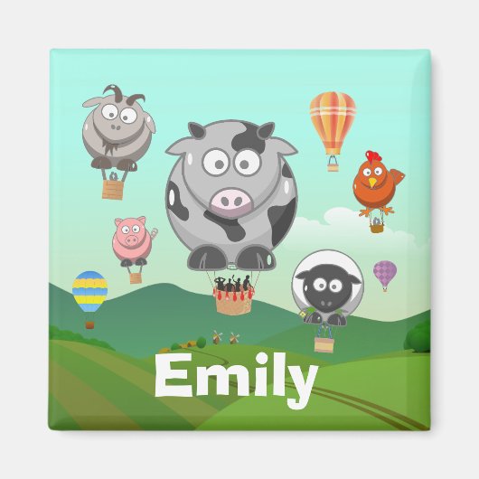 ホットエアバルーン農園動物キッズパーソナライズされたズ マグネット (正面)