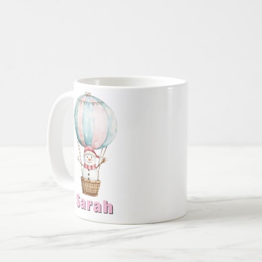 ホットエアバルーン雪だるま名前をカスタムするクリスマス コーヒーマグカップ (正面左)