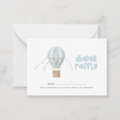 ホットエアバルーン青ベビーシャワーおむつラッフル ノートカード (正面)