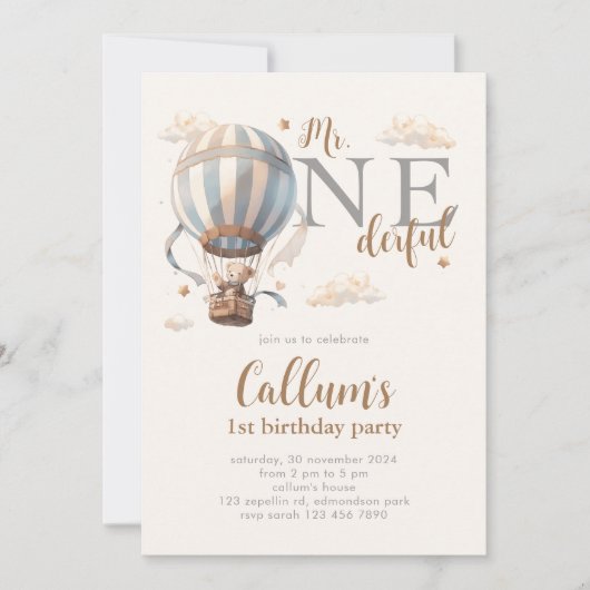 ホットエアバルーン1st誕生日招待状 招待状 (正面)