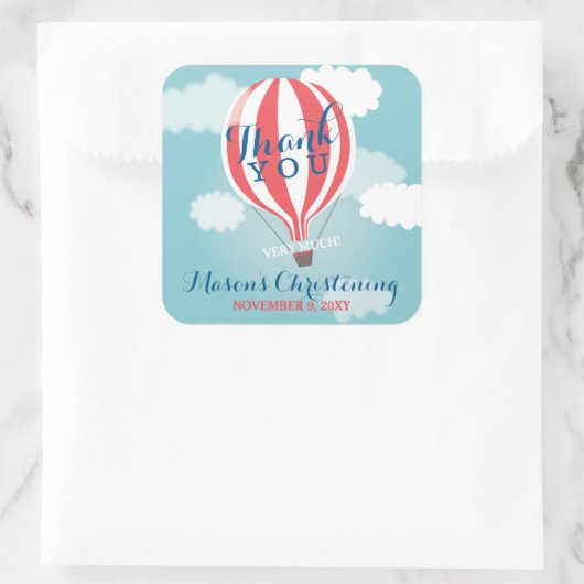 ホットエアバルーン《キリスト教》洗礼式や命名式サンキューステッカー スクエアシール (バッグ)