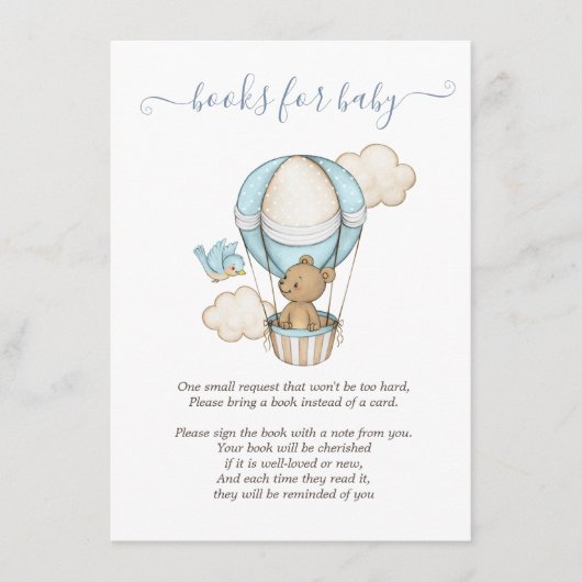ホットエアバルーン テディベア 雲 鳥 ベビーシャワー エンクロージャーカード (正面)