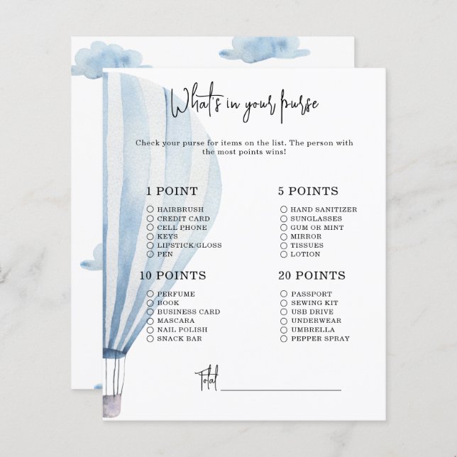 ホットエアバルーン – ハンドバッグの赤ちゃんシャワーの中の何 (正面/裏面)