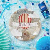 ホットエアバルーン&ワールドマップヴィンテージアドベンチャー ペーパープレート (パーティー)