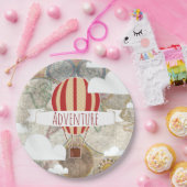 ホットエアバルーン&ワールドマップヴィンテージアドベンチャー ペーパープレート (パーティー)