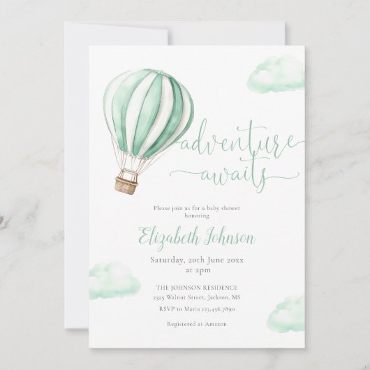 ホットエアバルーンQRコード写真ベビーシャワー 招待状 (正面)