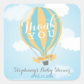 ホットエアブルーイエローバルーンありがとうシール スクエアシール (正面)