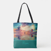 ホットエカッコいいアバルーン日の出ティール(緑がかった色)あなたの名前 トートバッグ (裏面)