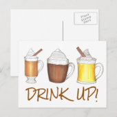 ホットエッグnogココアラムクリスマスホリデーを飲む シーズンポストカード (正面/裏面)