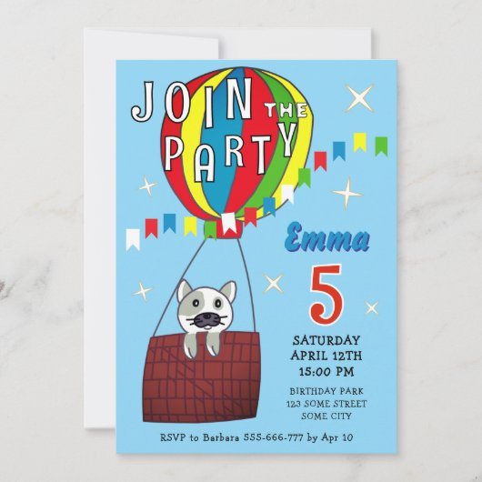 ホットエーお洒落ルーンキャット誕生日 招待状 (正面)