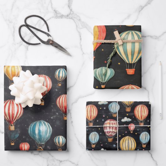 ホットエ飛んでいるアバルーンヴィンテージの黒板スケッチ ラッピングペーパーシート (正面)