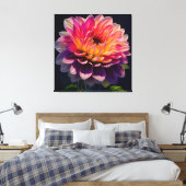 ホットオレンジとピンクダリアの花 キャンバスプリント (インサイチュ (寝室))